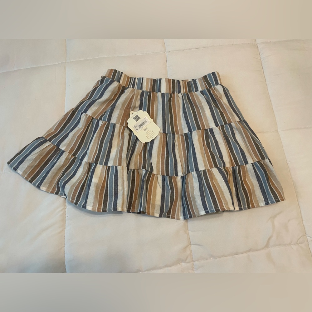 NWT altar'd state brown beige blue white skirt silver foil accents mini